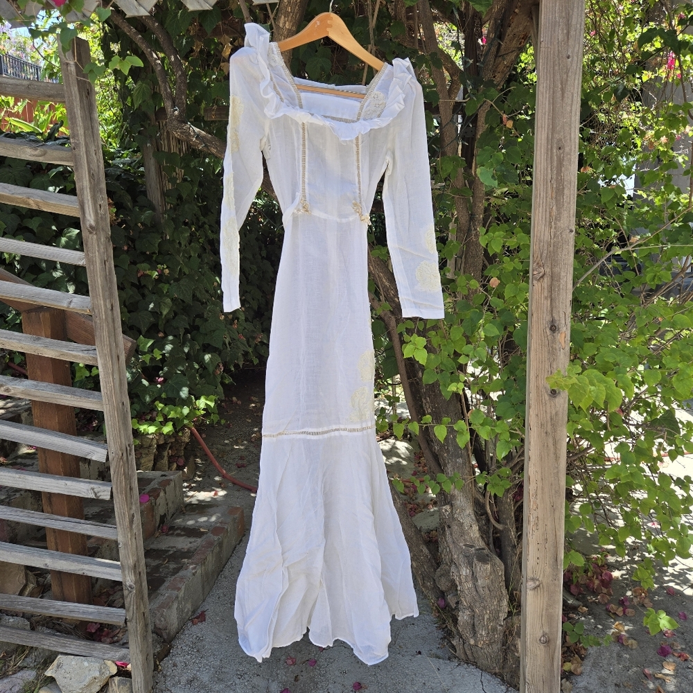 Vintage 70s Bohemian Gauze Dress Creations Kent Paris Xs S